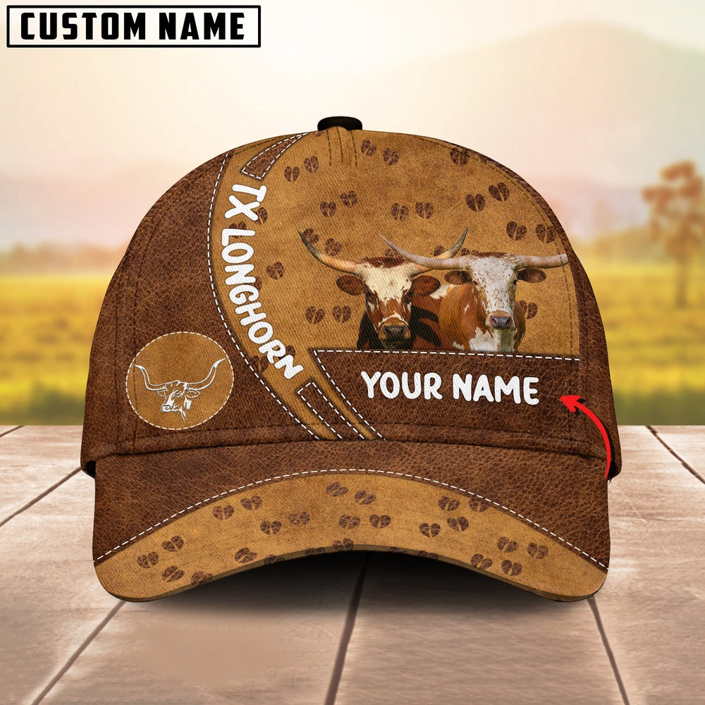Texas Longhorn Happiness Brown Yellow Customized Name Cap, Farmer Cap, Cap For Farmers, Best Farm Hat, Farm Use Hat