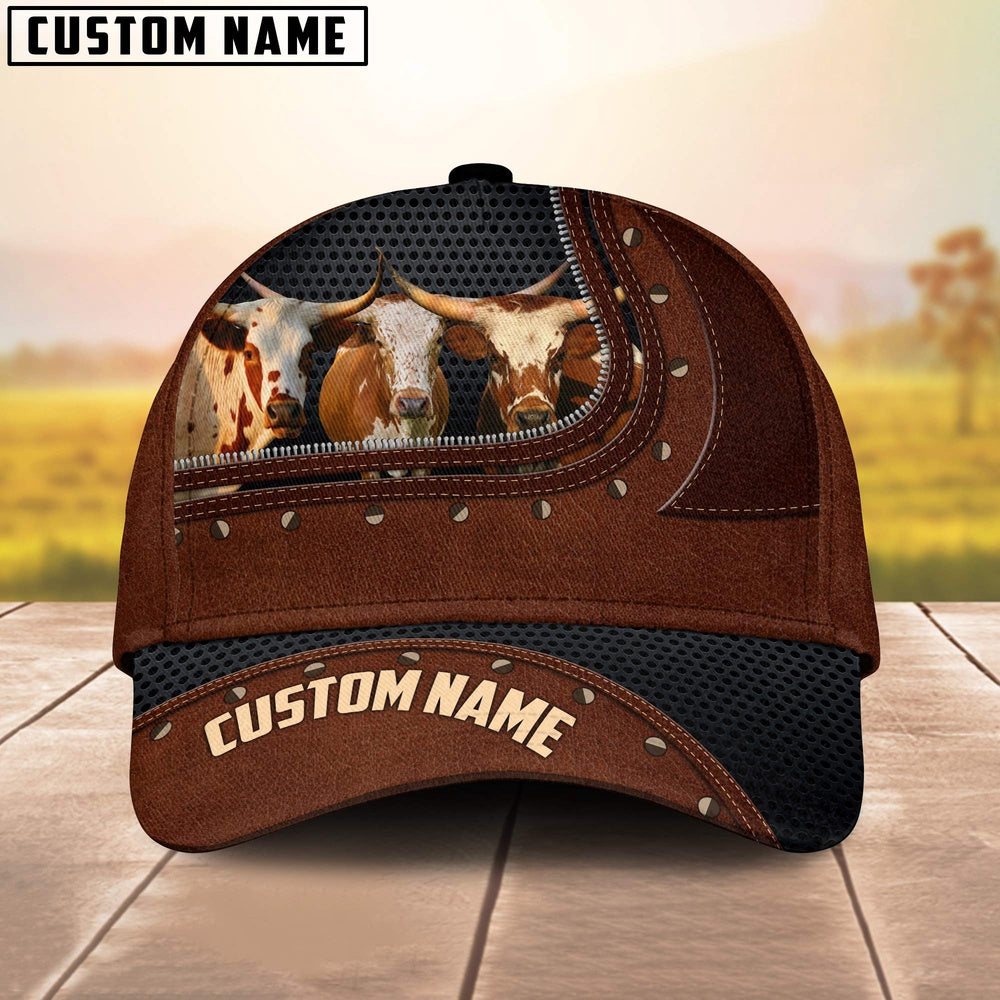 Texas Longhorn Happiness Zipper Pattern Customized Name Cap, Farmer Cap, Cap For Farmers, Best Farm Hat, Farm Use Hat