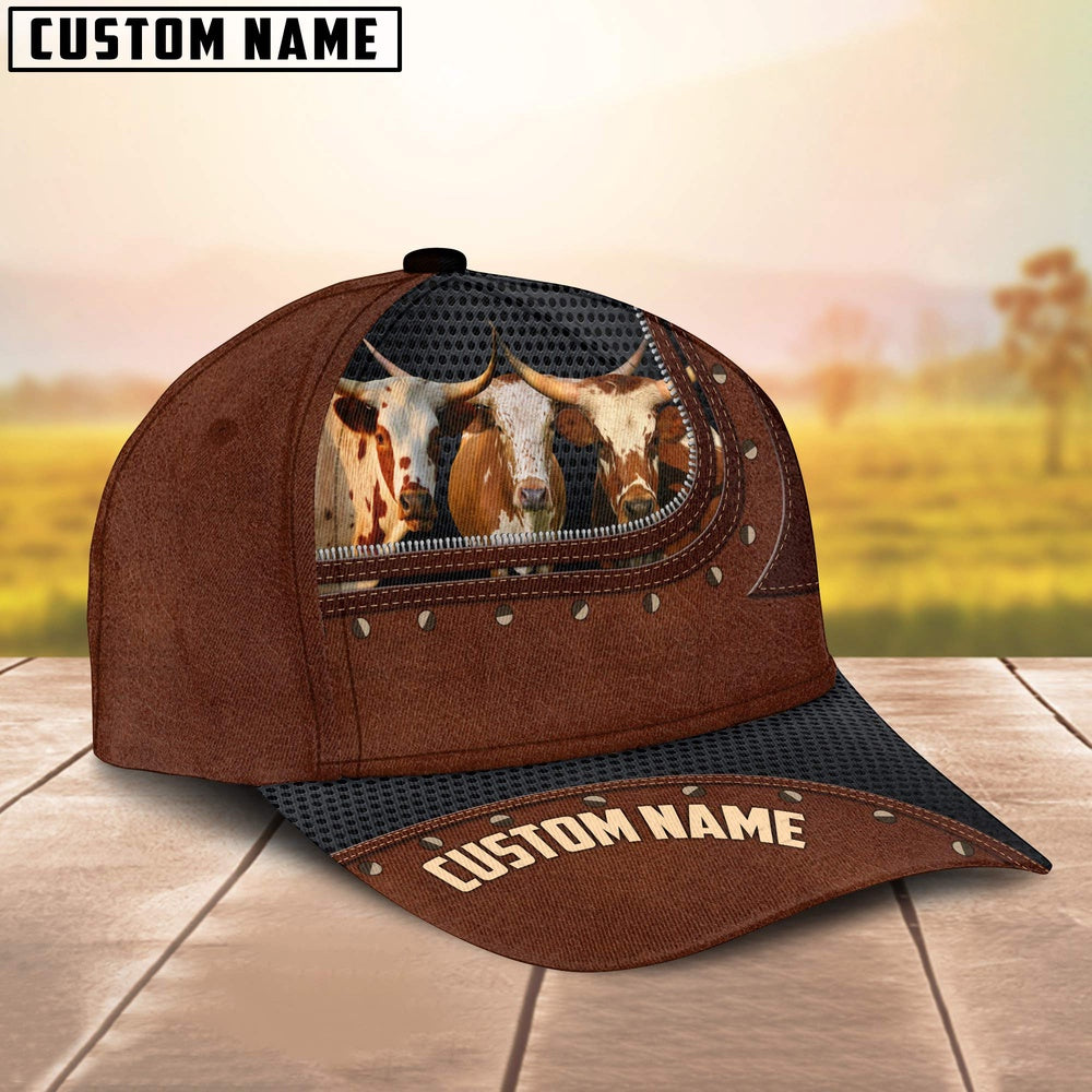 Texas Longhorn Happiness Zipper Pattern Customized Name Cap, Farmer Cap, Cap For Farmers, Best Farm Hat, Farm Use Hat