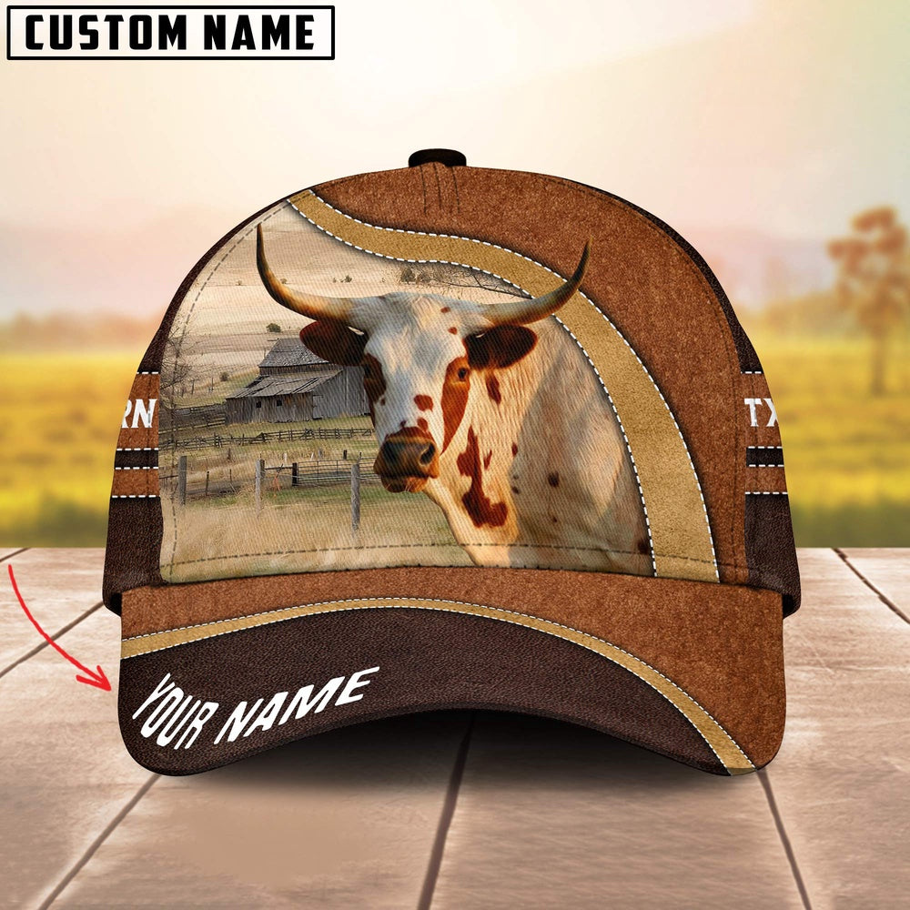 Texas Longhorn Happy Face Customized Name Cap, Farmer Cap, Cap For Farmers, Best Farm Hat, Farm Use Hat