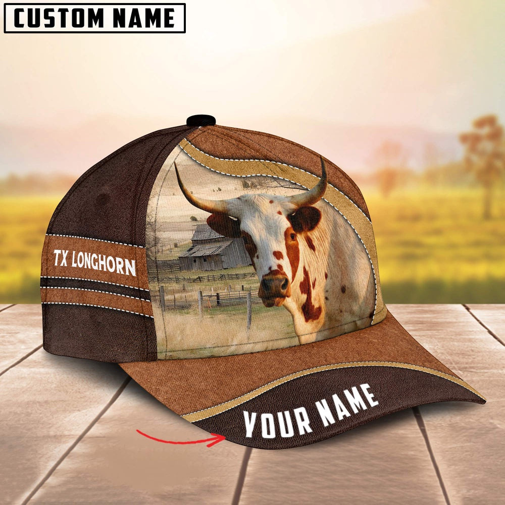 Texas Longhorn Happy Face Customized Name Cap, Farmer Cap, Cap For Farmers, Best Farm Hat, Farm Use Hat