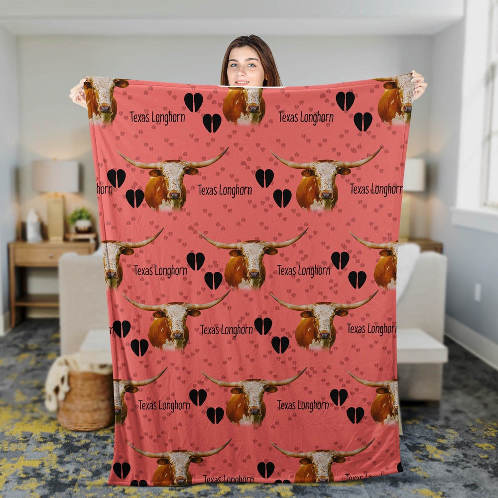 Texas Longhorn Happy Pattern Blanket, Farm Blanket, Farm Animal Blanket