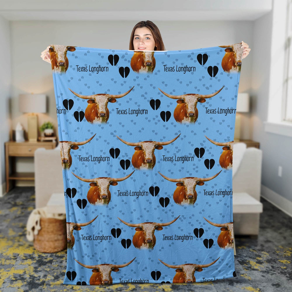 Texas Longhorn Happy Pattern Blanket, Farm Blanket, Farm Animal Blanket
