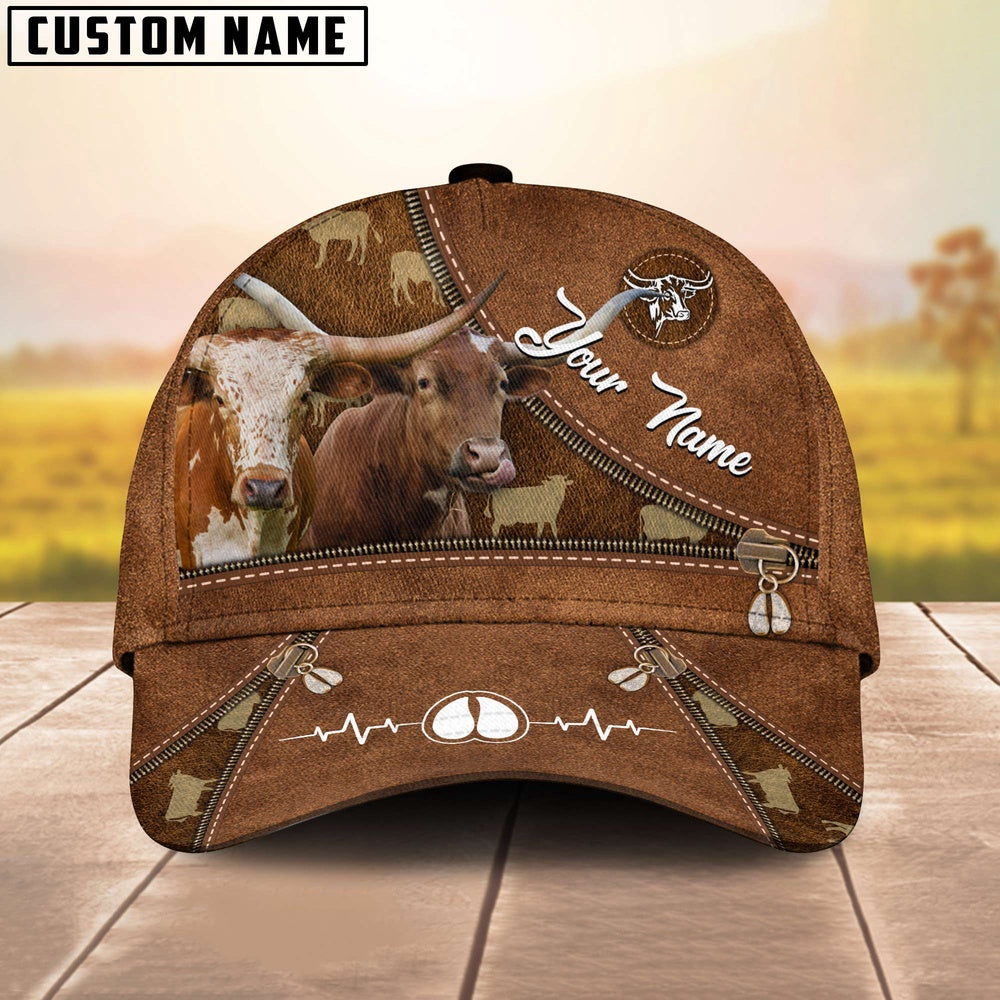 Texas Longhorn Heart Line Farm Lover Pattern Customized 3D Cap, Farmer Cap, Cap For Farmers, Best Farm Hat, Farm Use Hat