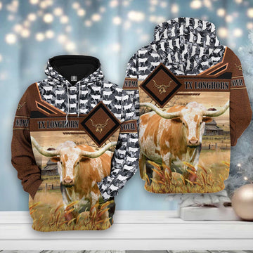 Texas Longhorn Leather Camo Pattern on Farm All Over Printed Hoodie, Farmer Hoodie, Farm Themed Shirts, Farm Tee Shirts