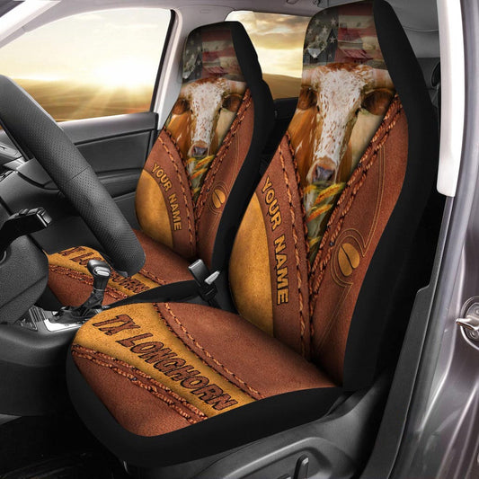 Texas Longhorn Leather Pattern Customized Name Car Seat Cover, Car Seat Cover, Farm Car Seat Cover, Pet Seat Covers