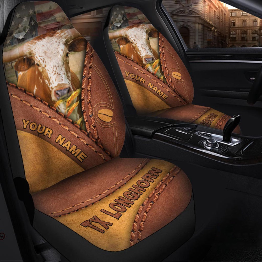 Texas Longhorn Leather Pattern Customized Name Car Seat Cover, Car Seat Cover, Farm Car Seat Cover, Pet Seat Covers