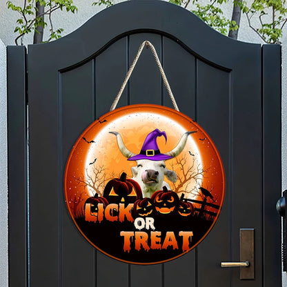 Texas Longhorn Lick Or Treat Happy Halloween Wooden Sign, Farm Wood Sign, Farmhouse Decor Wooden Signs