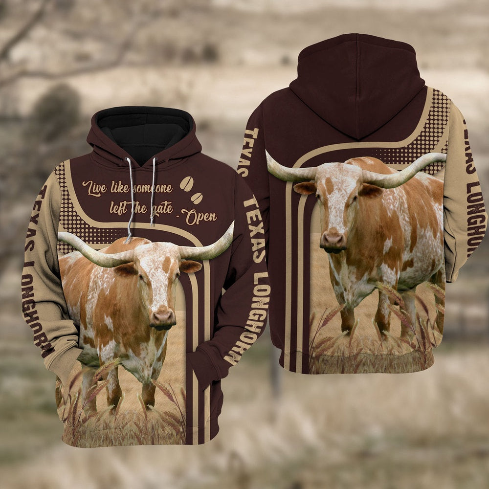 Texas Longhorn Live Like Some One All Over Printed Hoodie, Farmer Hoodie, Farm Themed Shirts, Farm Tee Shirts