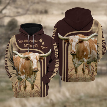 Texas Longhorn Live Like Some One All Over Printed Hoodie, Farmer Hoodie, Farm Themed Shirts, Farm Tee Shirts