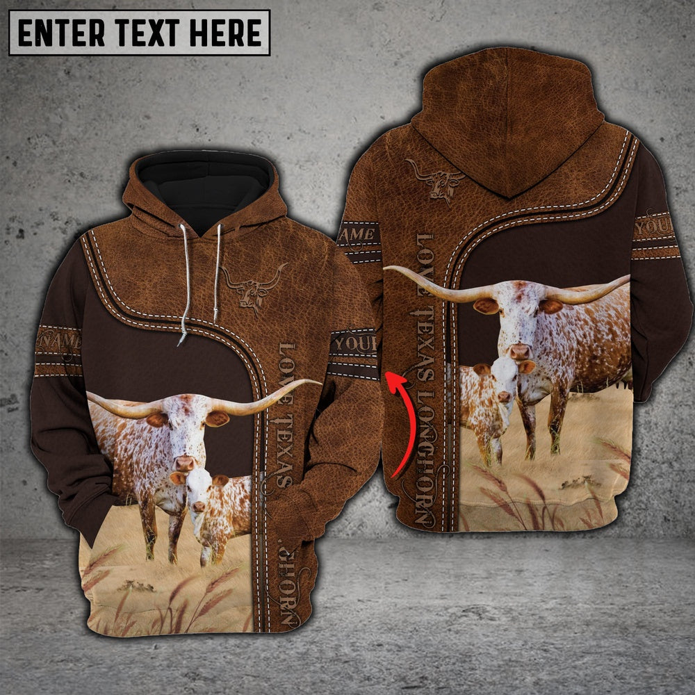 Texas Longhorn Love Baby Cattle Personalized All Over Printed Hoodie, Farmer Hoodie, Custom Farm Shirts, Farmer T Shirt