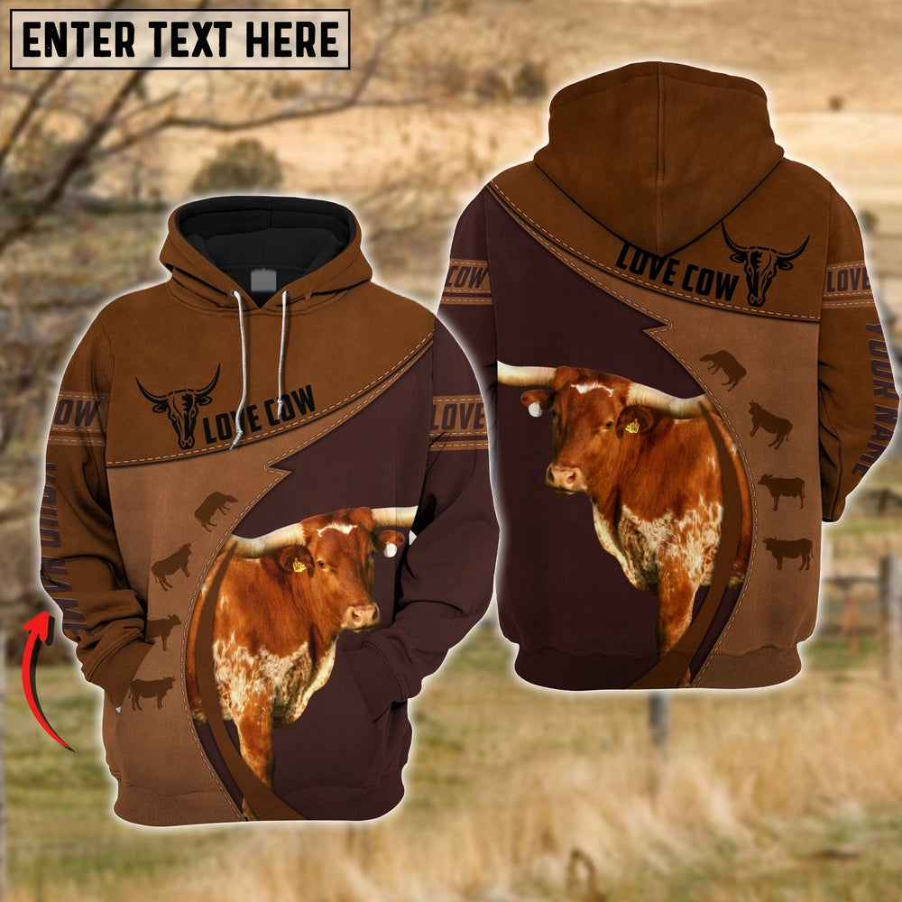 Texas Longhorn Love Cattle Leather Pattern Personalized All Over Printed Hoodie, Farmer Hoodie, Custom Farm Shirts, Farmer T Shirt