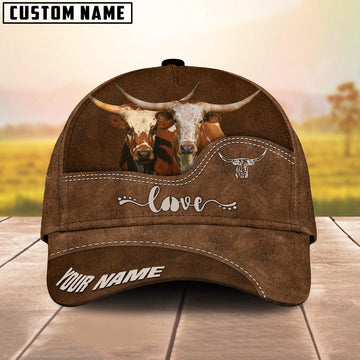 Texas Longhorn Love Leather Pattern Customized Name Cap, Farmer Cap, Cap For Farmers, Best Farm Hat, Farm Use Hat