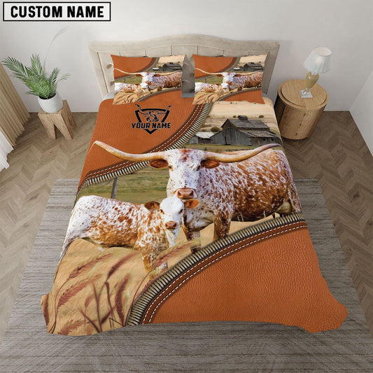 Texas Longhorn On The Farm Customized Name 3D Bedding Set, Farm Bedding Set, Farmhouse Bedding Set