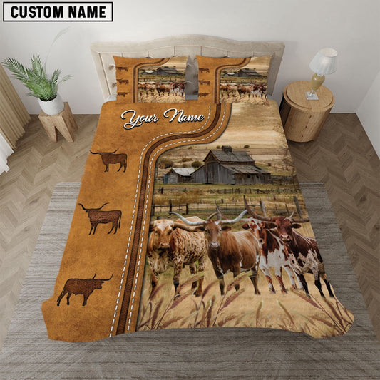 Texas Longhorn On The Farm Personalized Name Bedding Set, Farm Bedding Set, Farmhouse Bedding Set