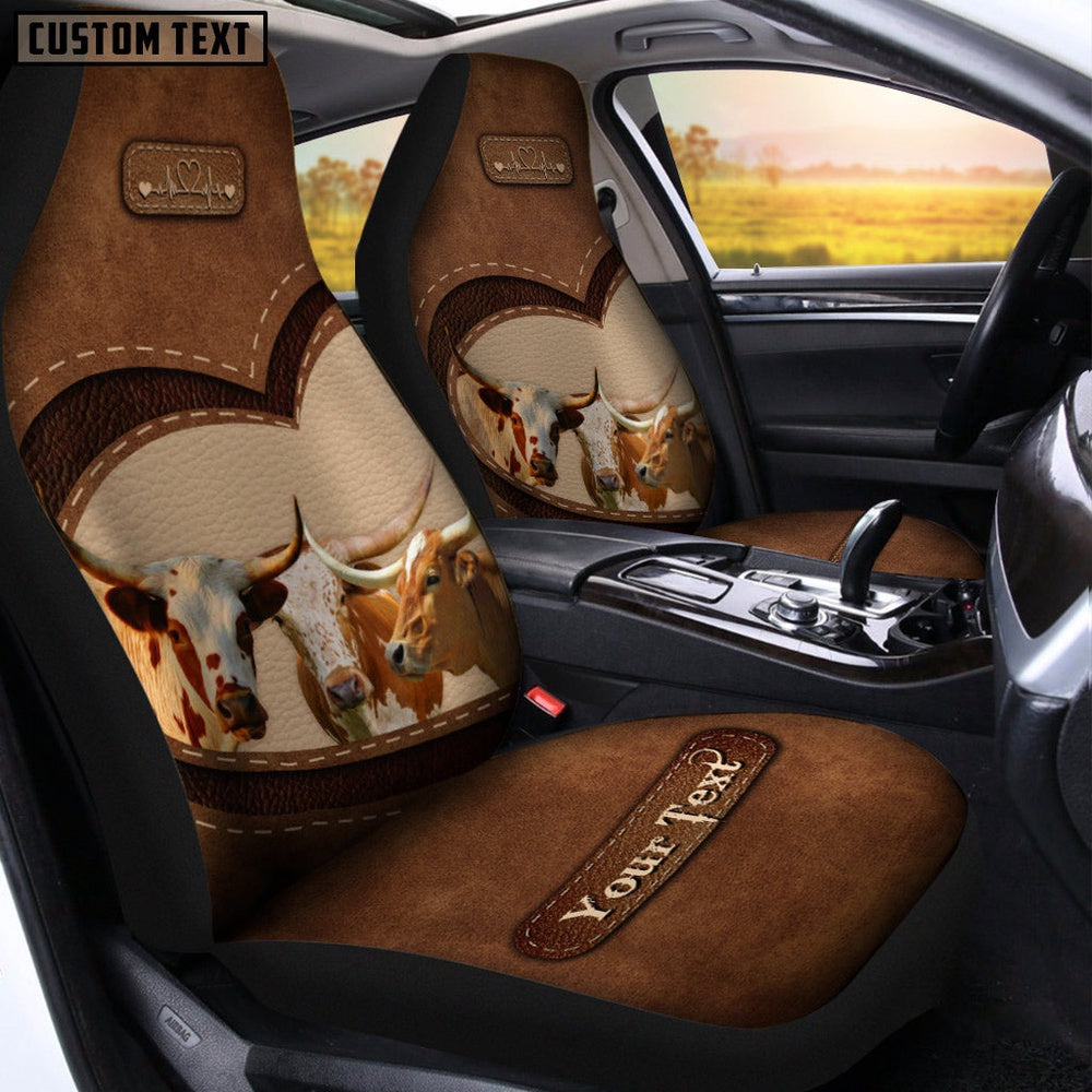 Texas Longhorn Pattern Customized Name Heart Car Seat Cover, Car Seat Cover, Farm Car Seat Cover, Pet Seat Covers