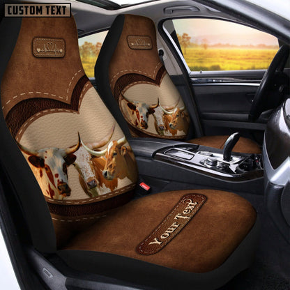 Texas Longhorn Pattern Customized Name Heart Car Seat Cover, Car Seat Cover, Farm Car Seat Cover, Pet Seat Covers