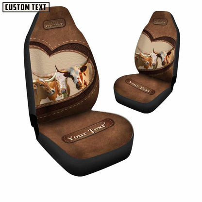 Texas Longhorn Pattern Customized Name Heart Car Seat Cover, Car Seat Cover, Farm Car Seat Cover, Pet Seat Covers