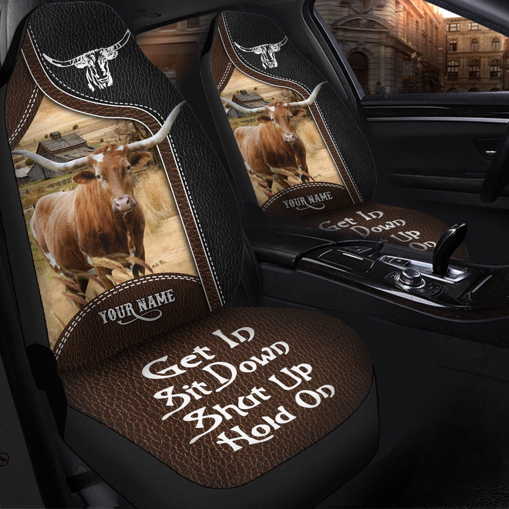 Texas Longhorn Personalized Name Black And Brown Leather Pattern Car Seat Cover, Car Seat Cover, Farm Car Seat Cover, Pet Seat Covers