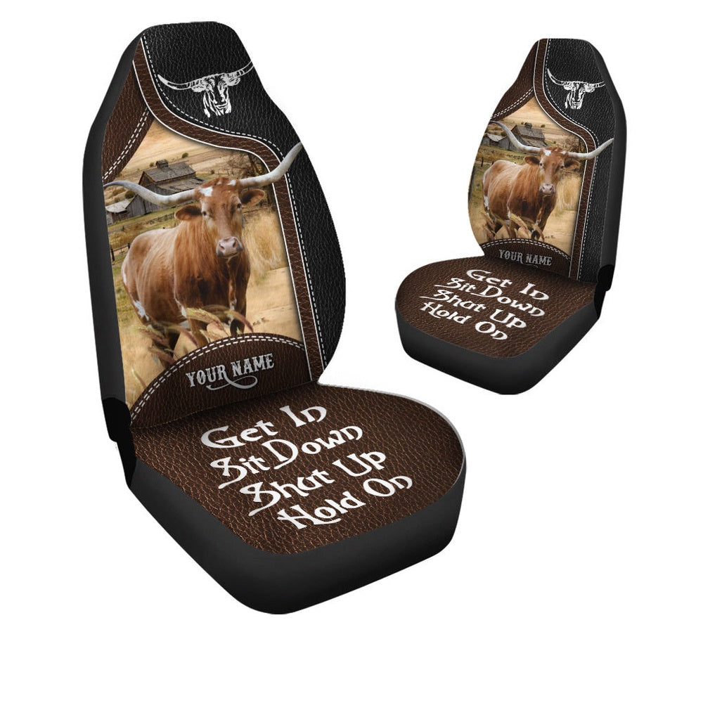 Texas Longhorn Personalized Name Black And Brown Leather Pattern Car Seat Cover, Car Seat Cover, Farm Car Seat Cover, Pet Seat Covers