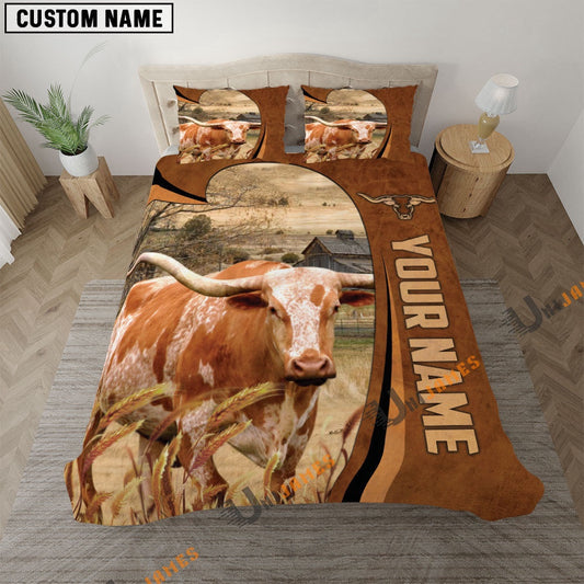 Texas Longhorn Premium Brown Pattern Bedding Set, Farm Bedding Set, Farmhouse Bedding Set