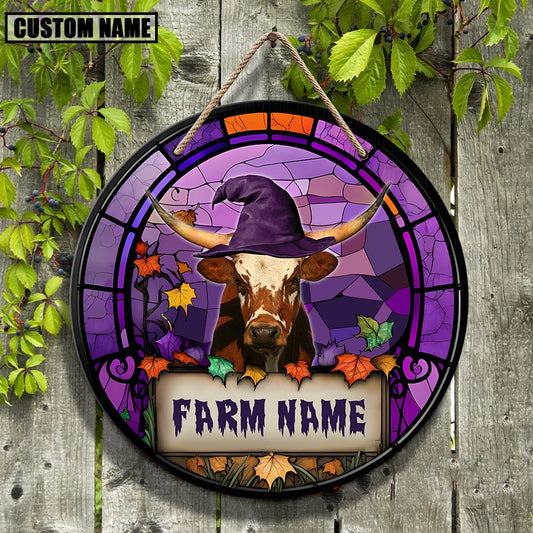 Texas Longhorn Stained Glass Effect Happy Halloween Wooden Sign, Farm Wood Sign, Farm House Wood Signs