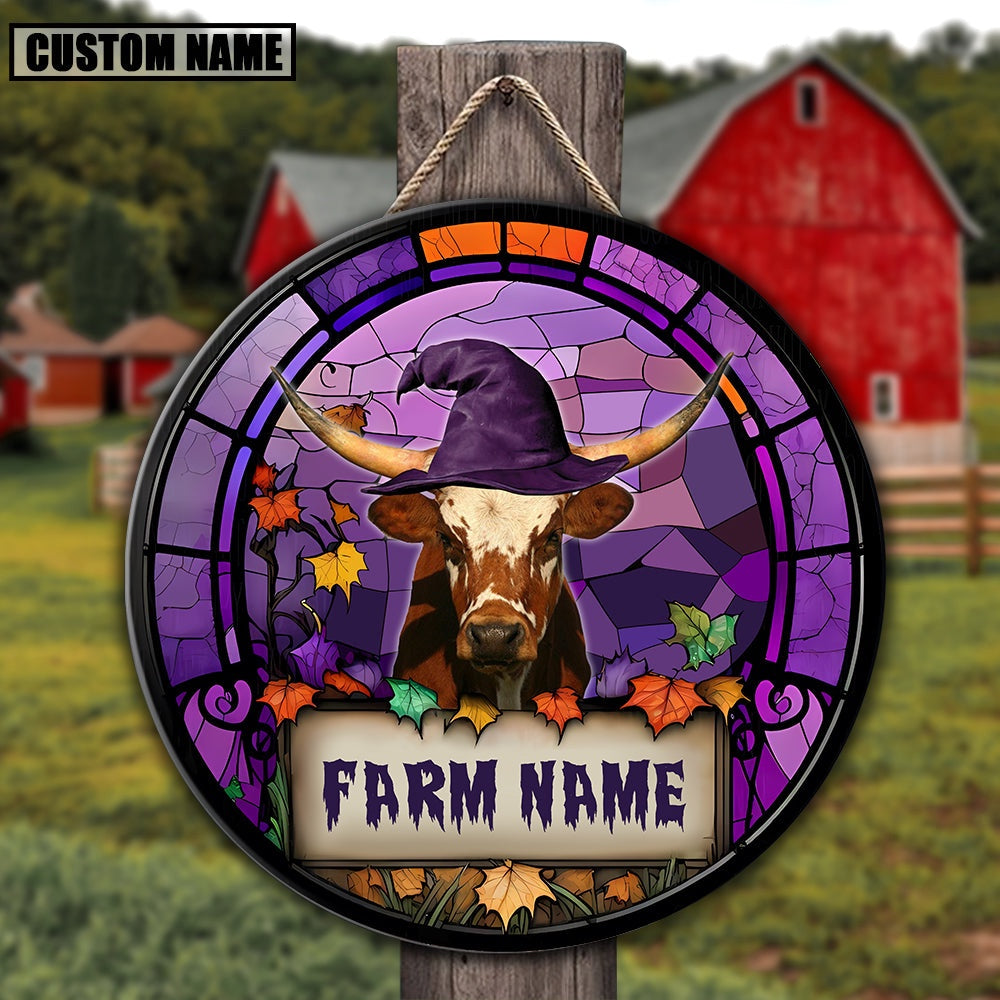 Texas Longhorn Stained Glass Effect Happy Halloween Wooden Sign, Farm Wood Sign, Farm House Wood Signs