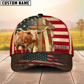Texas Longhorn USA Flag Customized Name Cap, Farmer Cap, Cap For Farmers, Best Farm Hat, Farm Use Hat