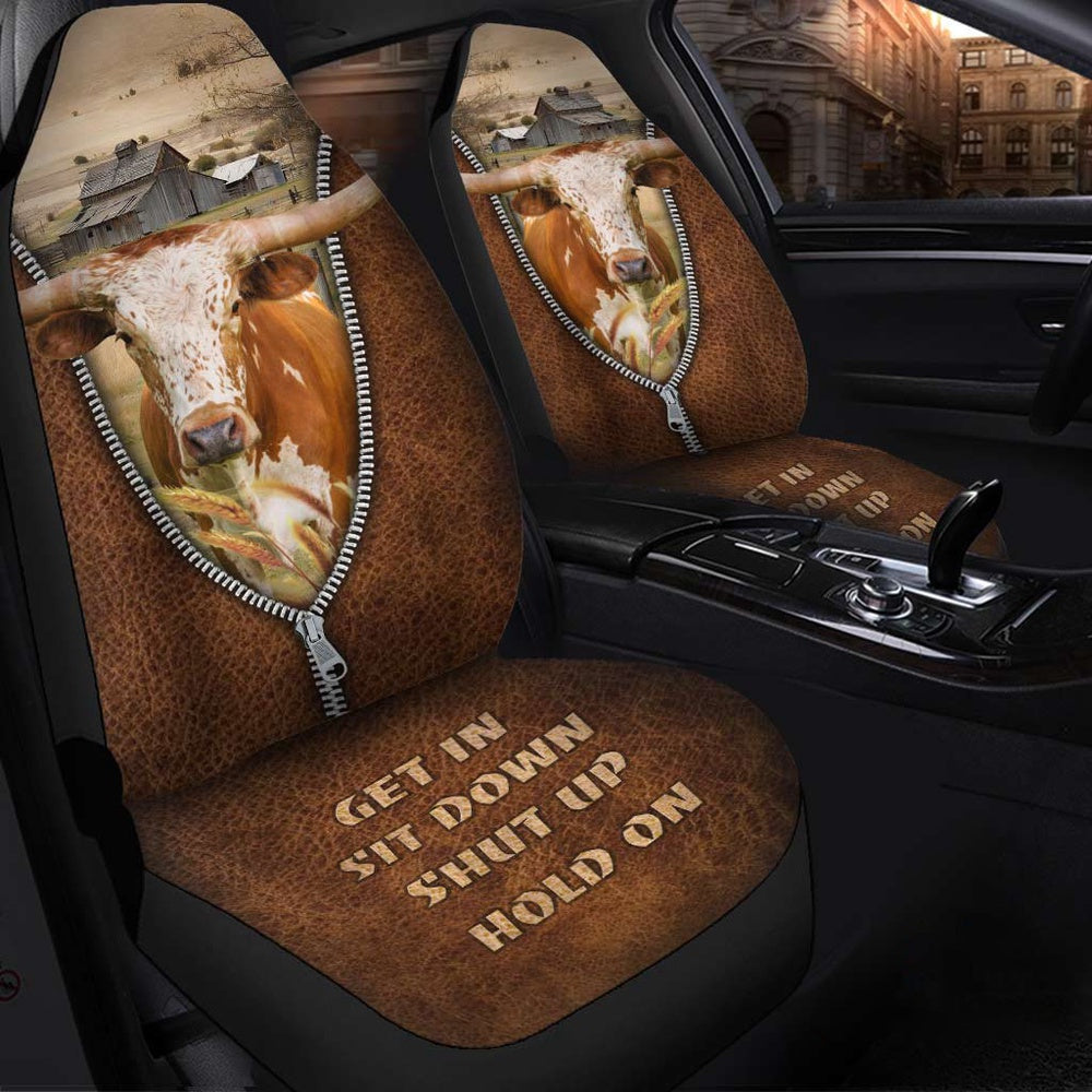 Texas Longhorn Zipper Leather Pattern Car Seat Cover, Car Seat Cover, Farm Car Seat Cover, Pet Seat Covers