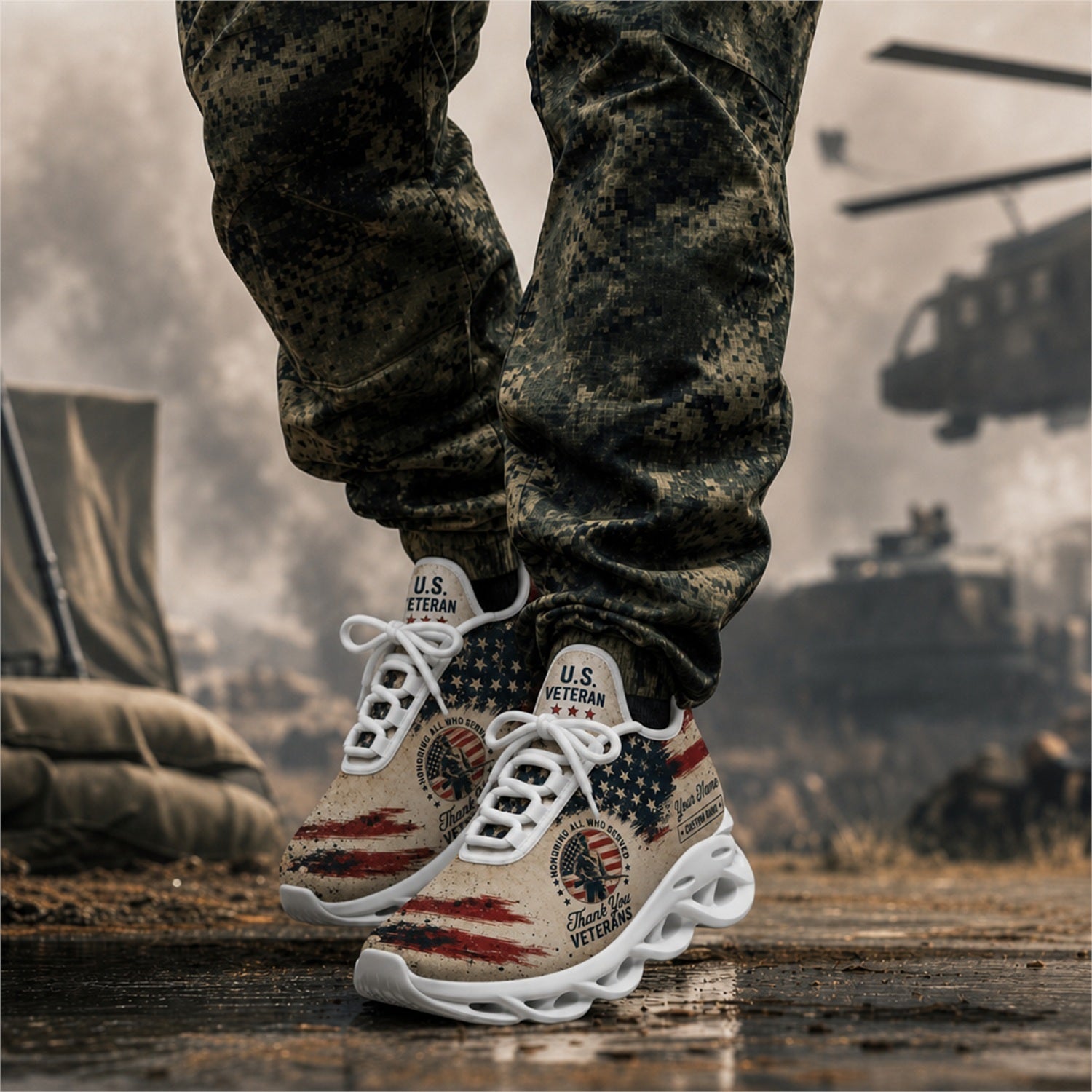 Custom Name Thank You US Veterans American Flag Max Soul Shoes, Veteran Sneaker