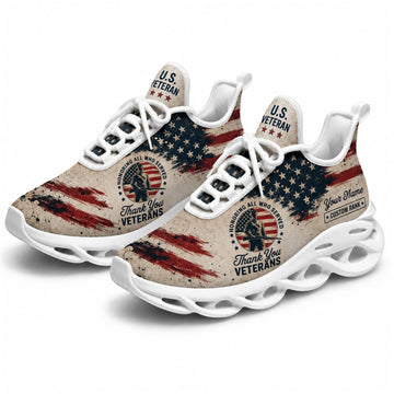 Custom Name Thank You US Veterans American Flag Max Soul Shoes, Veteran Sneaker