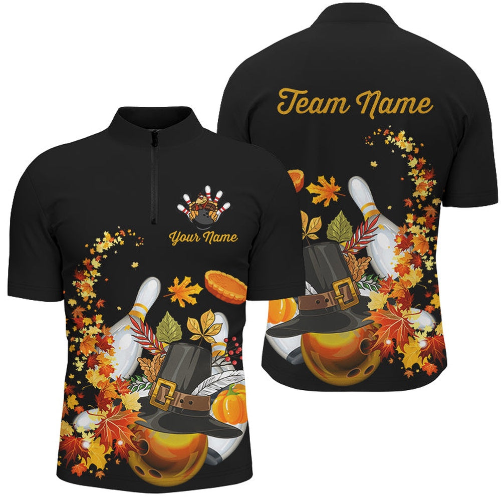 Thanksgiving Bowling Shirts Custom Men Bowling Polo, Jersey Shirtblack Team League Bowling Jersey, Bowling Jersey Shirt