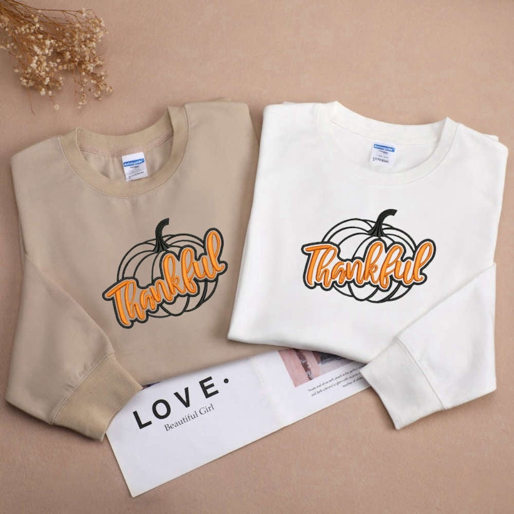 Thanksgiving Pumpink Fall Embroidered Sweatshirt 2D Crewneck Sweatshirt For Men And Women, Christmas Embroidered, Christmas Gifts