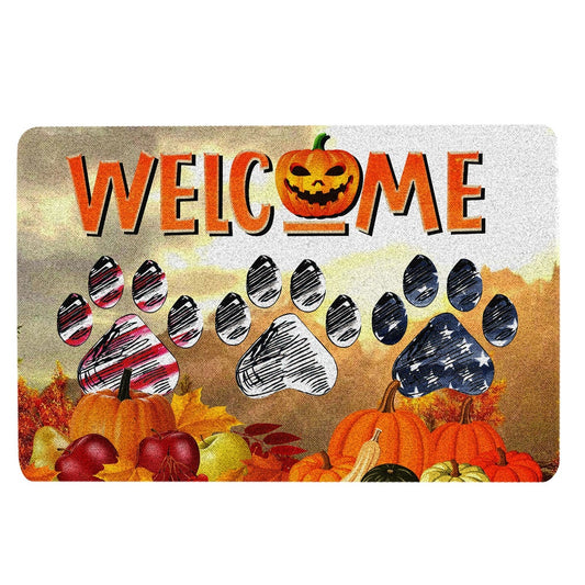 Thanksgiving Welcome Doormat, Dog Paw Pumpkin Autumn Happy Fall Y'all Thanksgiving Day Welcome Doormat, Indoor Outdoor Doormat Home Decor