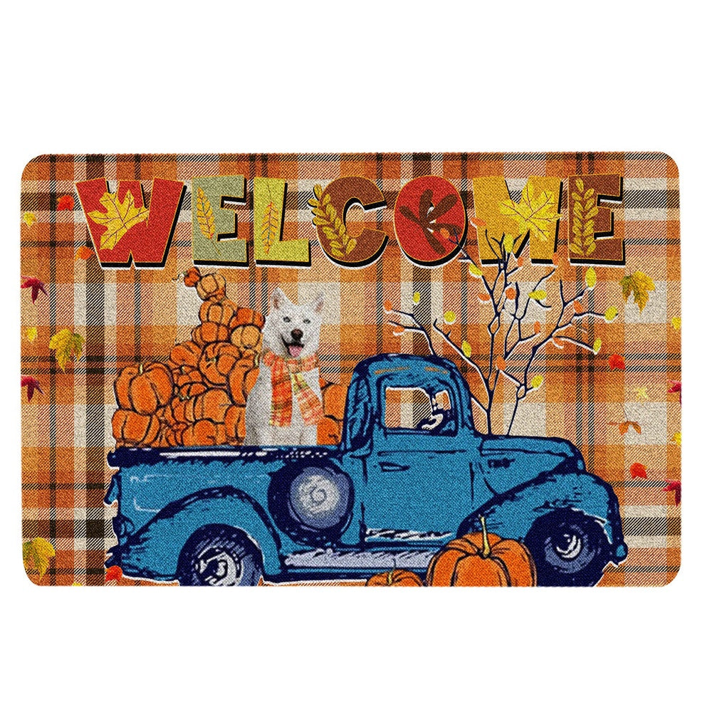Thanksgiving Welcome Doormat, Dog Pumpkin Truck Autumn Happy Fall Y'all Thanksgiving Welcome Doormat, Indoor Outdoor Doormat Home Decor