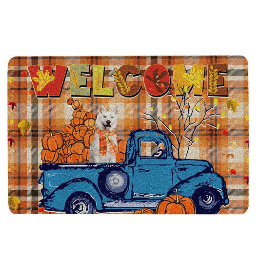 Thanksgiving Welcome Doormat, Dog Pumpkin Truck Autumn Happy Fall Y'all Thanksgiving Welcome Doormat, Indoor Outdoor Doormat Home Decor