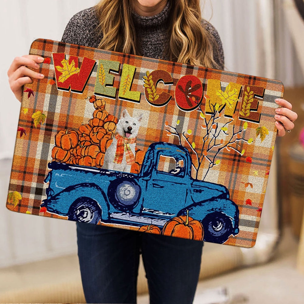 Thanksgiving Welcome Doormat, Dog Pumpkin Truck Autumn Happy Fall Y'all Thanksgiving Welcome Doormat, Indoor Outdoor Doormat Home Decor