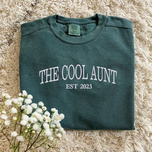 The Cool Aunt 1 Sweatshirt With Custom Est Year, Gift For Aunt With Embroidered, Christmas Embroidered, Christmas Gifts