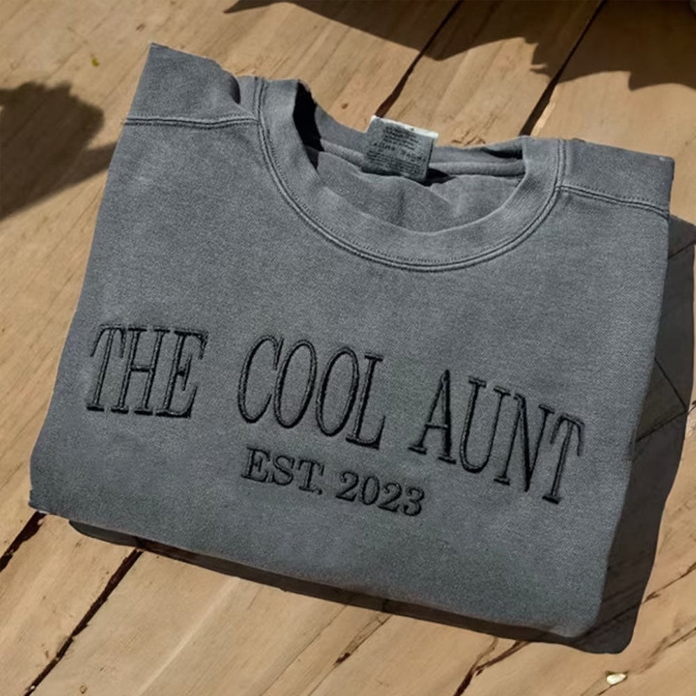 The Cool Aunt Sweatshirt With Custom Est Year, Gift For Aunt With Embroidered, Christmas Embroidered, Christmas Gifts