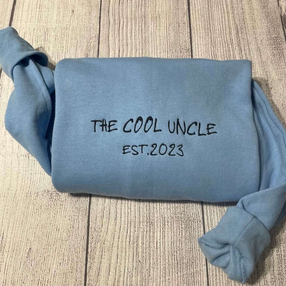 The Cool Uncle Custom Embroidered Sweatshirt 2D Crewneck Sweatshirt For Family, Christmas Embroidered, Christmas Gifts