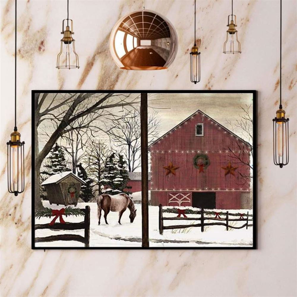 The Farm Horse And Chirsmas Tree Merry Christmas Farming Love Canvas, Farm Canvas, Farm Gift, Farm Home Decor