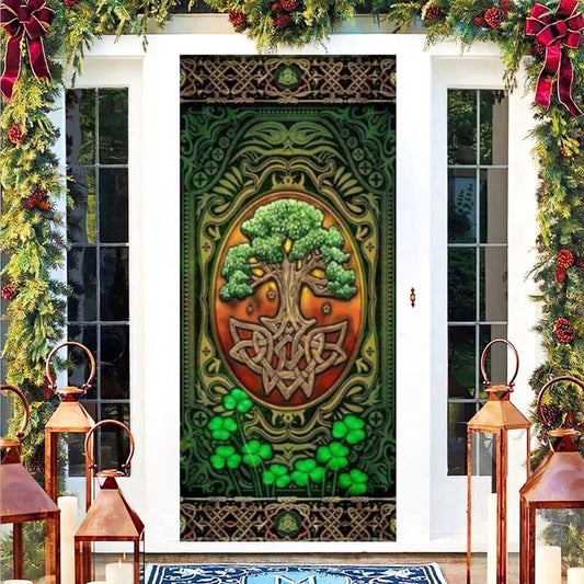 The Irish Celtic Tree Of Life Door Cover Shamrock Green Irish Home Decor, Christmas Gift Decor