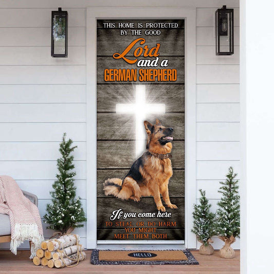 This Home Is Protected By The Good Lord And A German Shepherd Door Cover, Christmas Gift Decor