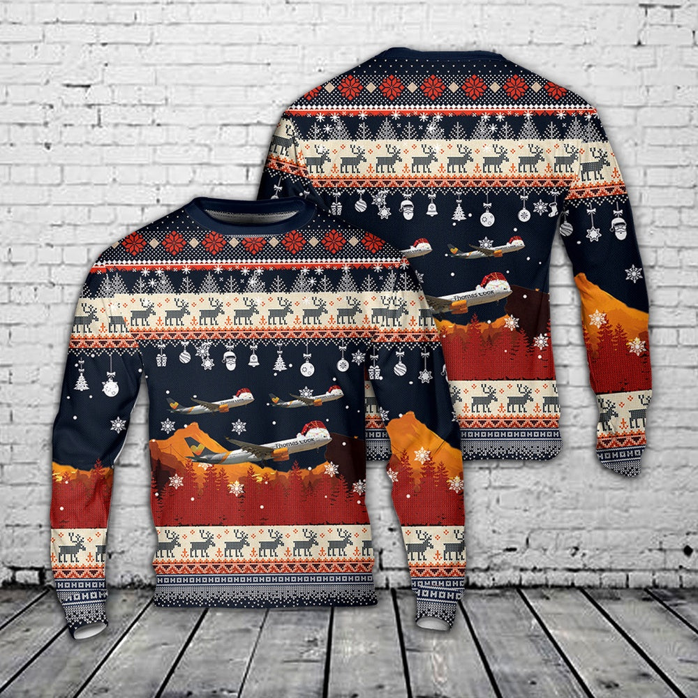 Thomas Cook Airlines Airbus A330-200 Christmas AOP Knitted Sweater, Christmas Ugly Sweater, Sweater Xmas, Ugly Sweater
