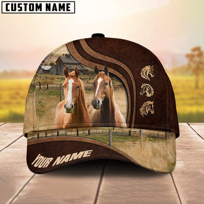 Thoroughbred Horses Dark Brown Pattern Customized Name Cap, Farmer Cap, Cap For Farmers, Best Farm Hat, Farm Use Hat