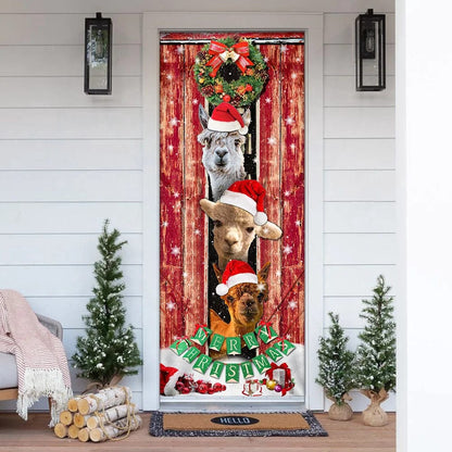 Three Alpacas Happy Place Door Cover, Front Door Christmas Cover, Christmas Outdoor Decoration, Christmas Gift Decor