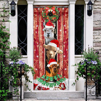 Three Alpacas Happy Place Door Cover, Front Door Christmas Cover, Christmas Outdoor Decoration, Christmas Gift Decor