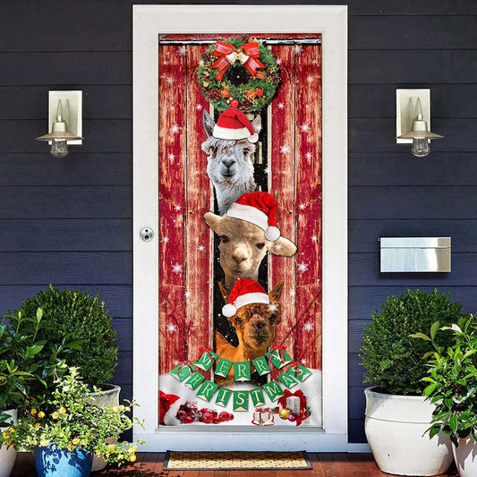Three Alpacas Happy Place Door Cover, Front Door Christmas Cover For Christmas, Christmas Gift Decor