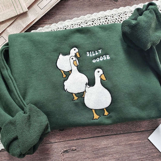 Three Goose Embroidered Sweatshirt 2D Crewneck Sweatshirt For Women And Men, Christmas Embroidered, Christmas Gifts