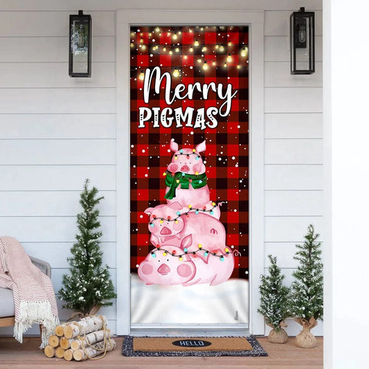 Three Pig Christmas Cattle Door Cover, Merry Pigmas, Unique Gifts Doorcover, Christmas Gift Decor